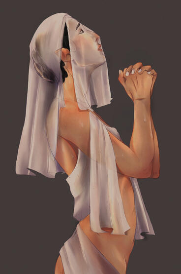 a digital portrait of a woman praying