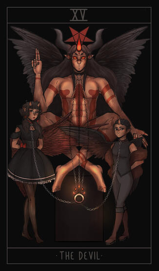 A card from a series of custom drawn tarot cards for a non-existent concept deck.