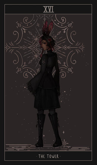 A card from a series of custom drawn tarot cards for a non-existent concept deck.