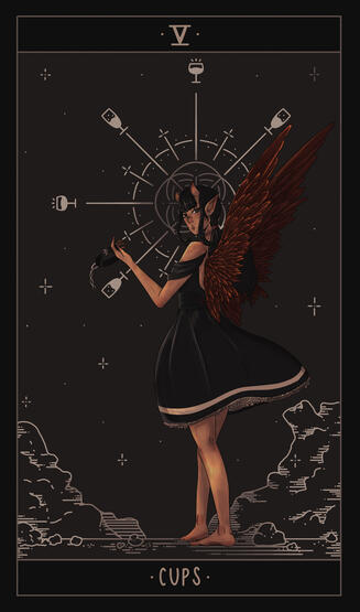A card from a series of custom drawn tarot cards for a non-existent concept deck.