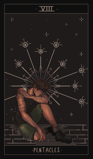 A card from a series of custom drawn tarot cards for a non-existent concept deck.