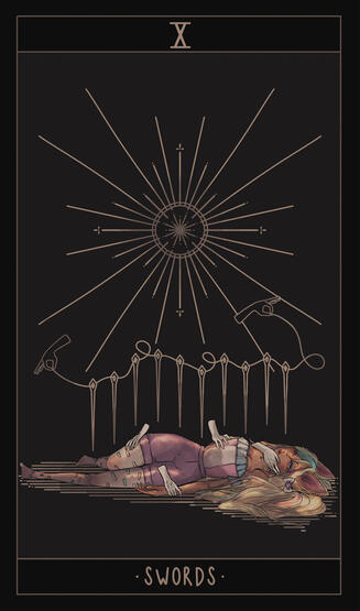 A card from a series of custom drawn tarot cards for a non-existent concept deck.